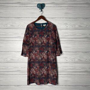 Garnet Hill 100% Silk Fall Floral Print Long Sleeve Knee Length Dress Size 4